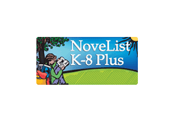 Cartoon girl reading under a tree.  NoveList K-8 Plus
